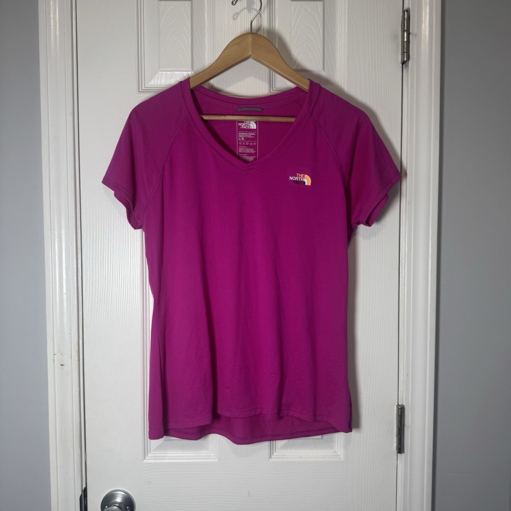 The North Face Hot Pink V-Neck Short Sleeve T-Shirt Women's Size Large L